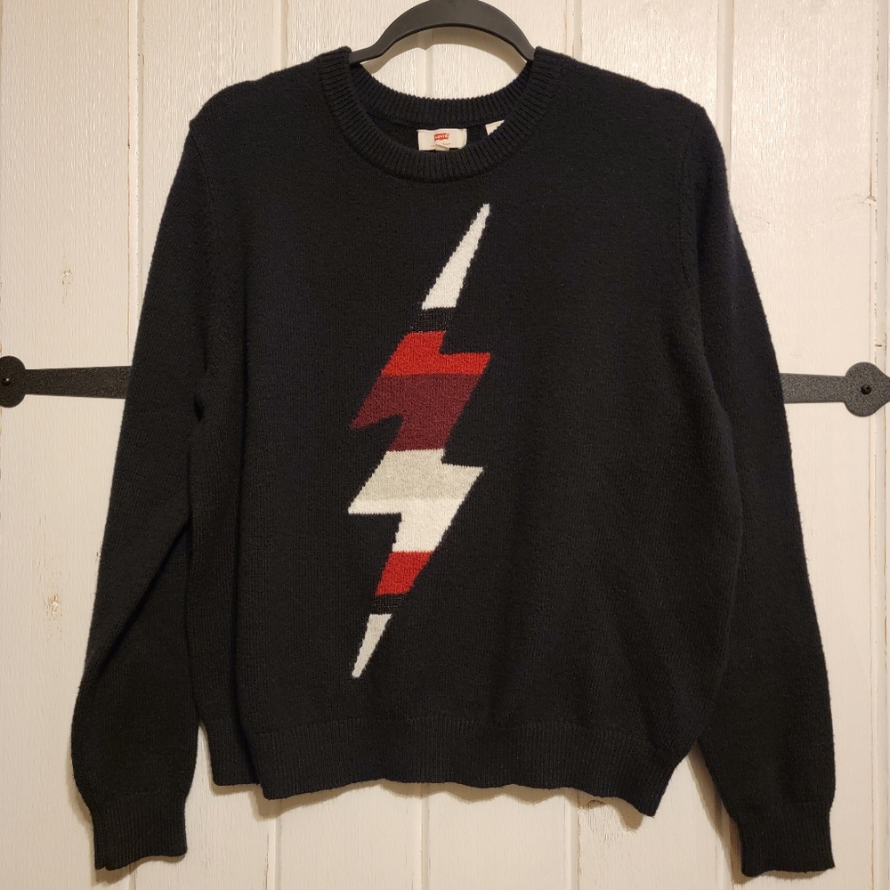 Levis Sweater Knit Black Lightning Bolt Sweater Size Large